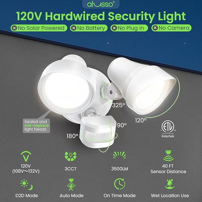 ALUSSO Motion Sensor Outdoor Lights, 30W 3500LM Flood Lights Outdoor 120V - Image 3