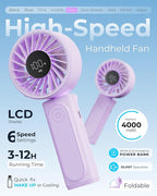 Peiyuu Portable Fan, 4000mAh USB Rechargeable, 180° Foldable Mini Desk Fan - Image 2
