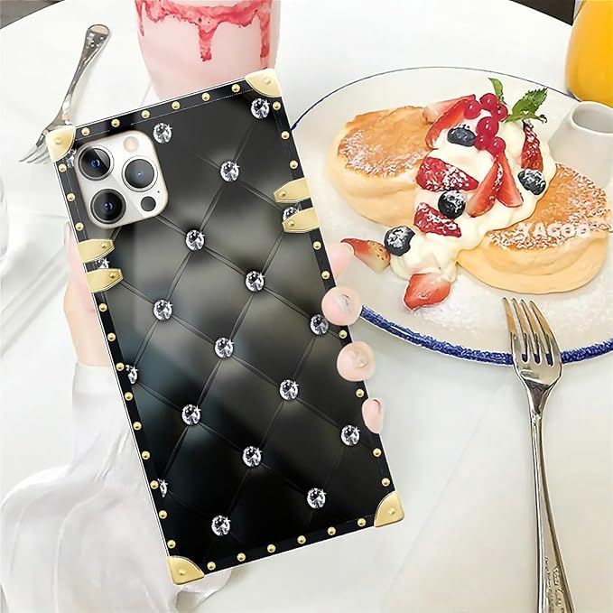 Compatible with iPhone 12/12 Pro Case, Shiny Black Sofa Crystal Luxury Golden - Image 5