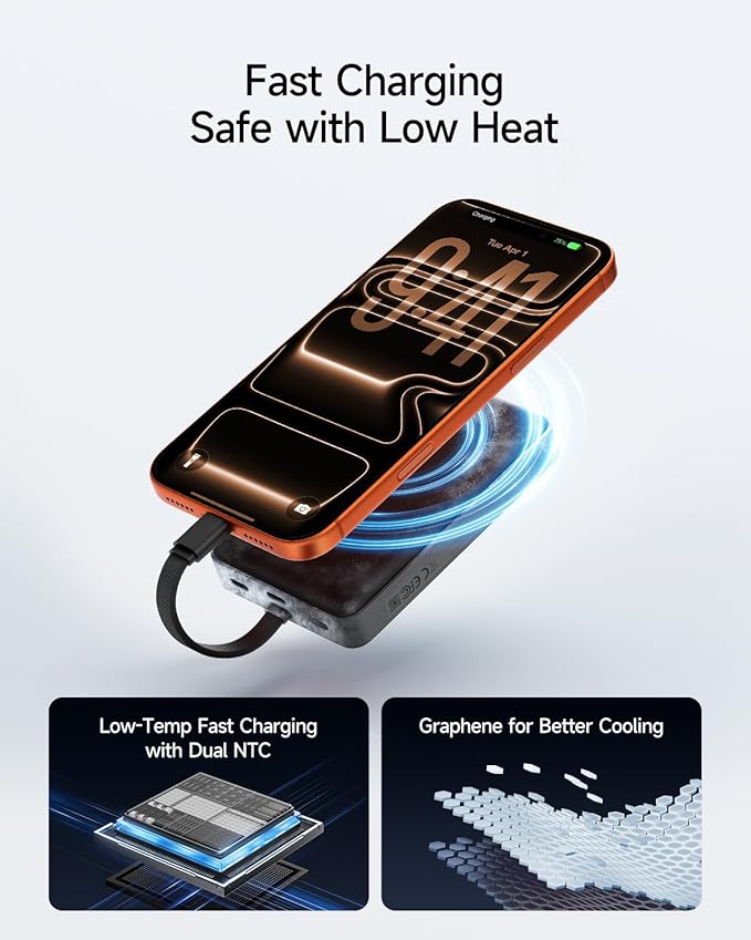 CUKTECH Magnetic Power Bank, 10000mAh Portable Charger, 20W Fast Charging & - Image 5