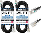 Iron Forge Cable 2 Pack 12 Gauge Outdoor Extension Cord 25 Ft, SJTOW 12/3 Heavy by IronForgeCable
