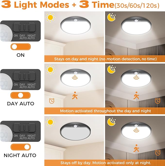 slochi 4Pack Motion Sensor Light Indoor Wired, 12 Inch 3000K/4000K/6500K Closet - Image 4