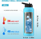 40oz Insulated Water Bottle, BPA Free&Leak Proof, Stainless Steel Water Flask - Image 2