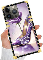 Compatible with iPhone 15 Pro Case, High Heeled Purple Diamond Rose Luxury - Image 2