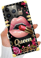 Compatible with iPhone 15 Pro Max Case, Glitter Red Rose Queen Leopard Lipstick - Image 5