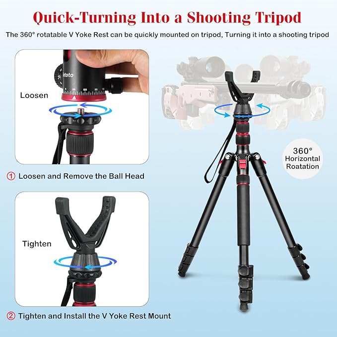 68" Ball Head Camera Tripod & Monopods, 360° Smooth Rotation V-Yoke Rifle - Image 4