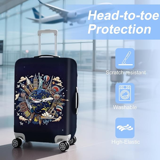 ANNA QUEEN Travel Globe Airplane Luggage Cover -Stretchable Airplane Suitcase - Image 3