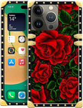 Compatible with iPhone 14 Pro Max Case, Vector Red Rose Green Leaf Luxury by Unknown