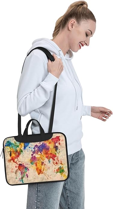 Vintage World Map Laptop Bag, Watercolor Laptop Case Sleeve Women Men Messenger - Image 3