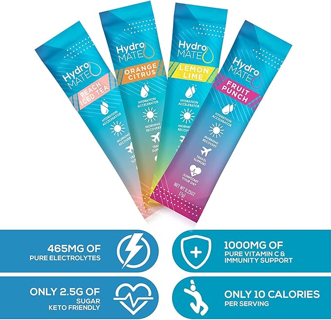 HydroMATE Electrolytes Powder Packets Low Carb Hydration Accelerator Drink Mix - Image 7