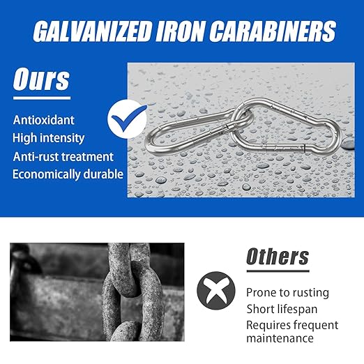 Carabiner Clip Hooks, Galvanized Iron Spring Snap Hook Fits Camping Hiking - Image 3