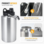 Insulated Gallon Jug with Handle, One Gallon, 128oz Stainless Steel, Large - Image 5