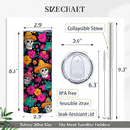 Firmiso 20 oz Tumbler｜Skinny Insulated Travel Mug｜Sombrero Skull Floral - Image 5