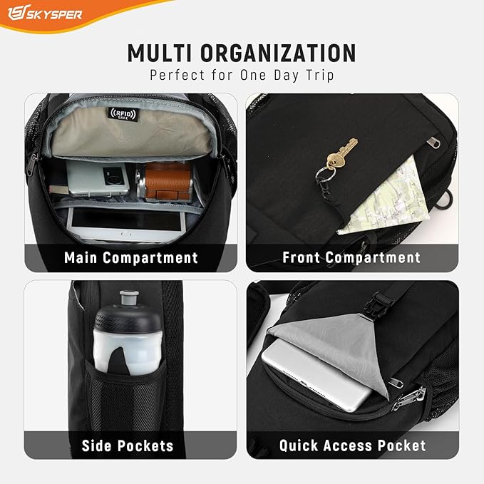 SKYSPER Sling Bag RFID Cross Body Bag Recycled Crossbody Backpack Travel Daypack - Image 5