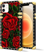 Compatible with iPhone 11 Case, Vector Red Rose Green Leaf Luxury Golden - Image 2