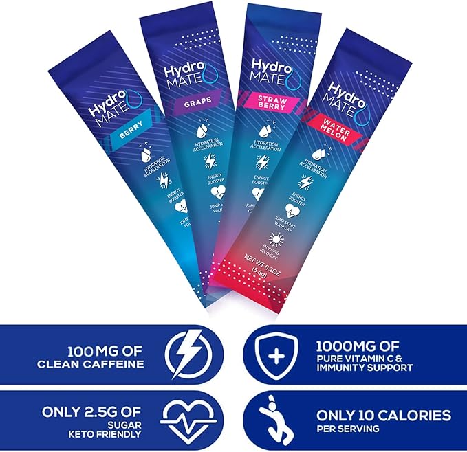 HydroMATE Electrolytes Powder Drink Mix Packets Hydration Accelerator Low Sugar - Image 7