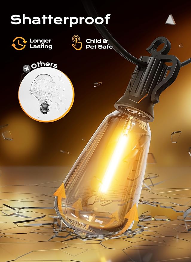 Brightown Outdoor String Lights Patio Lights, 100FT ST38 Shatterproof Dimmable - Image 9