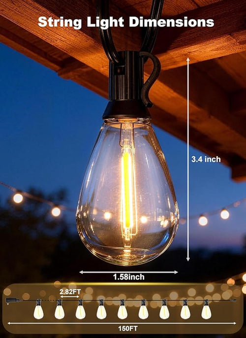 150FT Outdoor String Lights Waterproof, 50+2 Shatterproof S11 LED Bulbs - Image 2