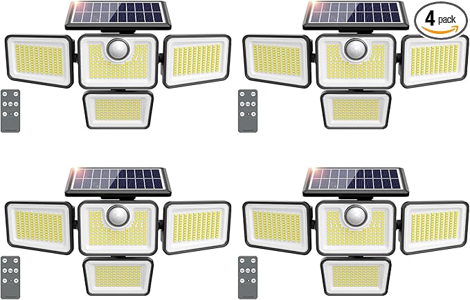 4500LM Solar Lights Outdoor, 4 Adjustable Heads Motion Sensor Lights, 3 Modes by omibeeSolarlightsoutdoor