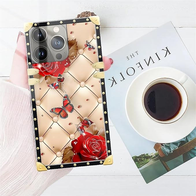 Compatible with iPhone 15 Pro Max Case, Shining Red Rose Butterfly Leather - Image 7