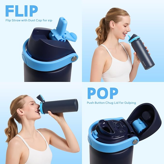32 oz Insulated Water Bottle for Travel, 2-in-1 Quick Flip Straw and Push - Image 2