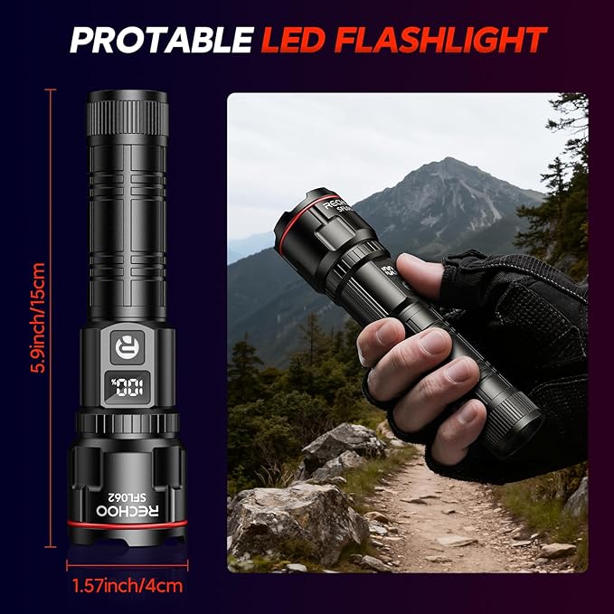RECHOO Rechargeable Flashlights 1 Pack, Super Bright High Lumens LED Flashlight - Image 7