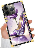 Compatible with iPhone 14 Pro Max Case, High Heeled Purple Diamond Rose Luxury - Image 5