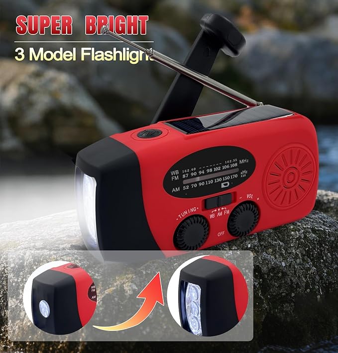 Emergency Hand Crank Weather Radio, AM/FM NOAA Portable Solar Radio - Image 2