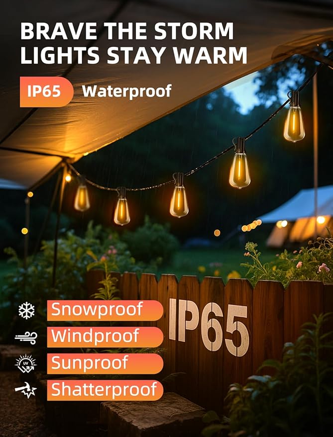 Outdoor Patio String Lights: 50Ft 15M Outside Waterproof Light - Image 3