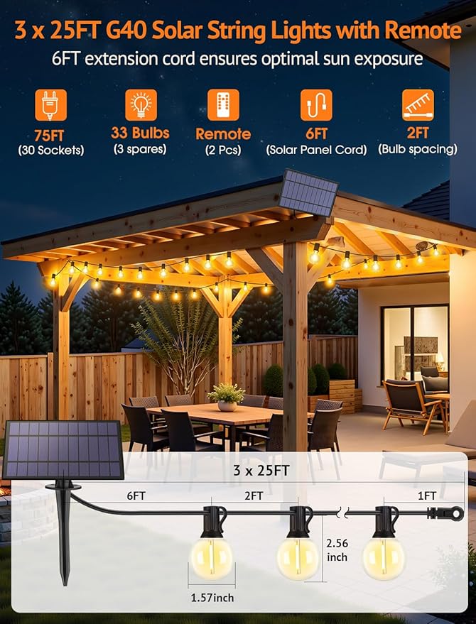 Larkvue 75FT Solar String Lights Outdoor - Image 2