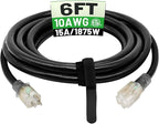 POWGRN 6 Ft 10AWG Black Outdoor Extension Cord Waterproof Heavy Duty 10 Gauge 3 by POWGRN