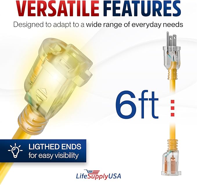 6ft Outdoor/Indoor Extension Cord 14/3 Gauge Heavy Duty 3 Prong SJTW, Waterproof - Image 6