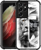 for Samsung Galaxy S21 Ultra Case, Lion Cross Jesus Christ Dove Pattern Graphic by FKBRCL4U