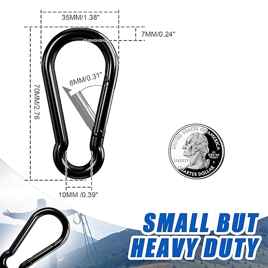Small Carabiner Clip Hook, 2.75 inch 15 pcs Black Heavy Duty Spring Snap Hook - Image 3