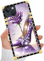 Compatible with iPhone 14 Case, High Heeled Purple Diamond Rose Luxury Golden - Image 5