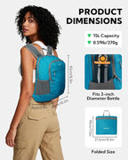 WATERFLY Packable Lightweight Small Backpack: 15L Foldable Mini Hiking Daypack - Image 3