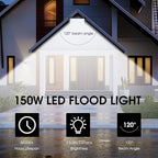 XYCN 150W LED Flood Light Outdoor, 2 Pack 15500LM Super Bright Security Light - Image 5