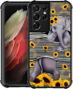 for Samsung Galaxy S21 Ultra Case, Cute Little Elephant Sunflower White Line by FKBRCL4U