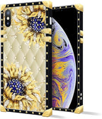 Compatible with iPhone Xs Max Case, Sunflower Diamonds Leather Luxury Golden - Image 2