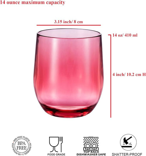 14-ounce Plastic Stemless Wine Glasses, All Purpose Arcylic Glasses - Image 2