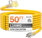 12 Gauge 50 FT Heavy Duty Outdoor Extension Cord Waterproof by Deeklify