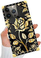 Compatible with iPhone 15 Pro Case, Shine Gold Rose Luxury Golden Decoration - Image 2