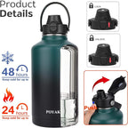 Water Bottle Insulated 32oz 40oz 64oz 128oz Straw Lid Spout Lid & 3 Lids - Image 2