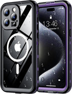 Red2Fire for iPhone 15 Pro Case Waterproof, Phone Case 6.1" Purple/Clear by Red2Fire