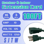 Indoor Outdoor Extension Cord 100 FT, 16/3 SJTW Weatherproof Green Electrical - Image 2