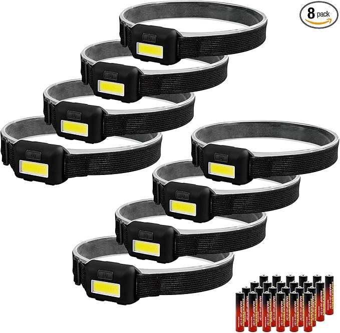 8 Pack Led Headlamp for Adults and Kids, 1.1oz/31g COB Flood Light Ultra Bright by VAASEE