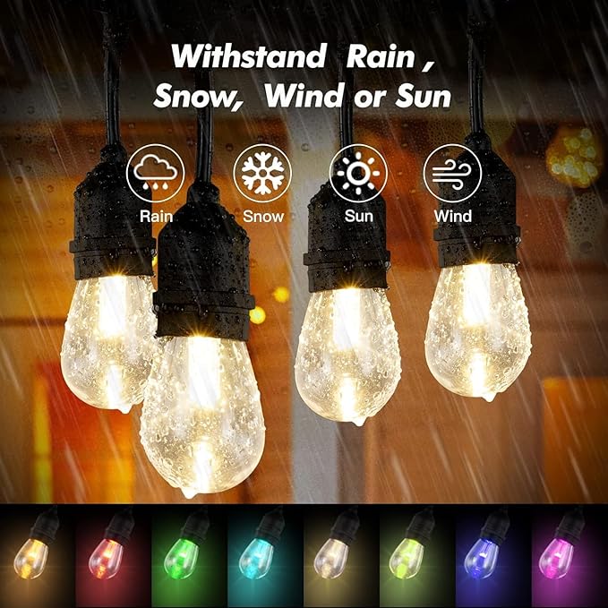 Auroraworld 24FT RGB Outdoor String Lights, Dimmable Color Changing Waterproof - Image 5