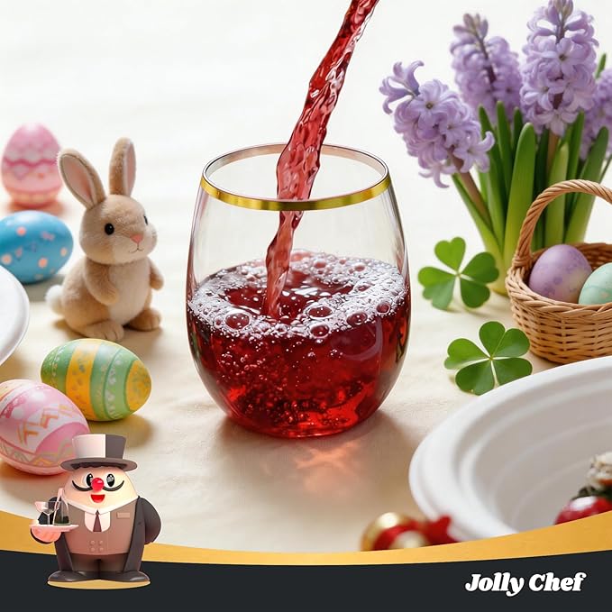 JOLLY CHEF 12 oz 40 Pack Gold Plastic Wine Glasses Stemless, Shatterproof - Image 7