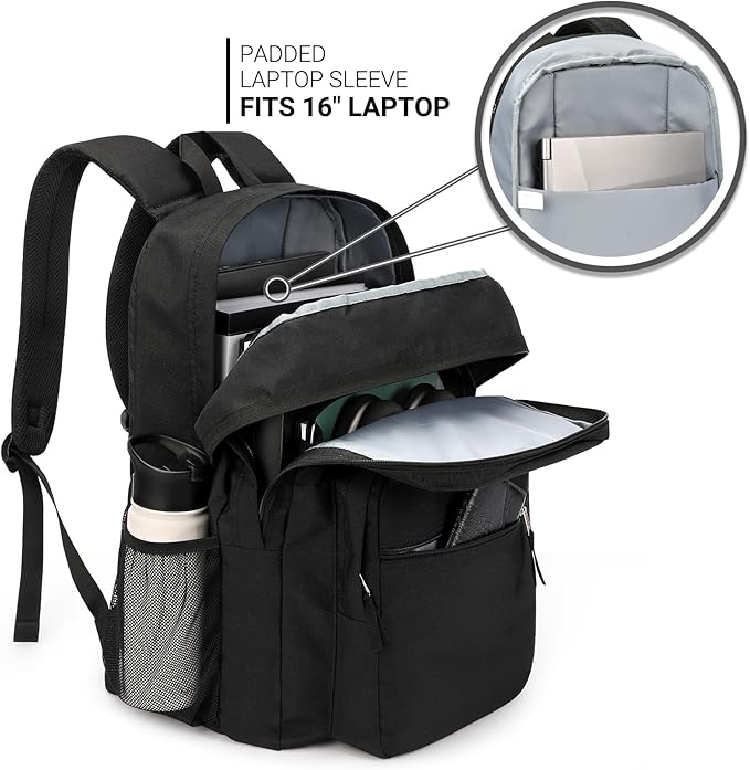 ZORFIN 36L Black Backpack for College, and Travel: Water Resistant Bookbag - Image 5
