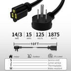 Vockjour 10 FT 2 Pack Black Low Profile Flat Plug 14 Gauge Heavy Duty Extension - Image 2